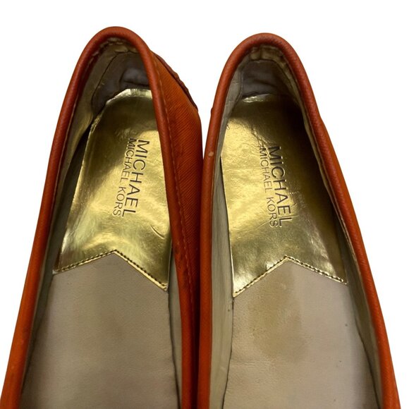 Michael Kors Women’s Orange Leather Rubber Sole Metallic Logo Flats Size 6M - Picture 5 of 8